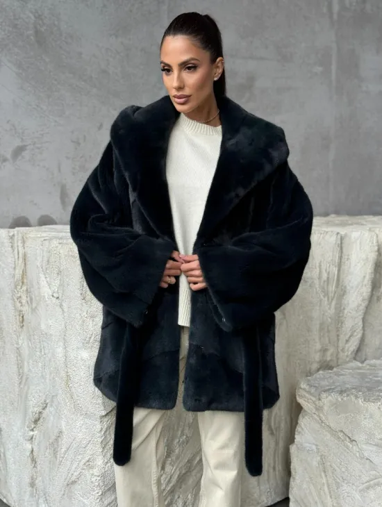 Шуба норковая летучая мышь с капюшоном - фото 6