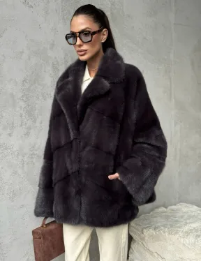 Меховой полушубок из норки  графит - фото 4