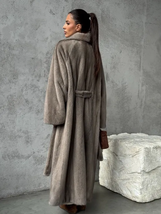 Длинная норковая шуба - цвет серый - фото 11