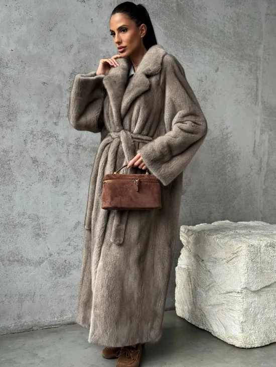 Длинная норковая шуба - цвет серый - фото 0