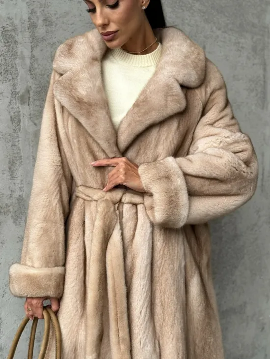 Длинная норковая шуба пастель - фото 3