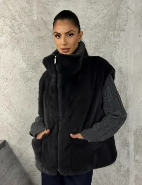 Норковая жилетка - графит - фото 8