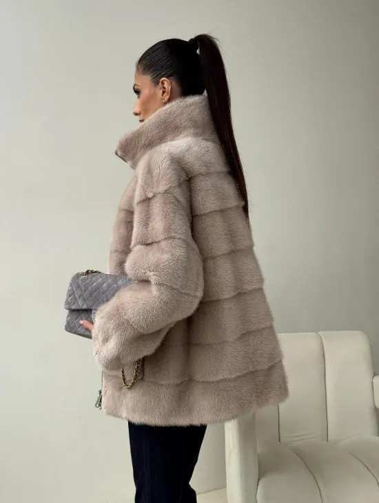 Норковая куртка стойка воротник - фото 8