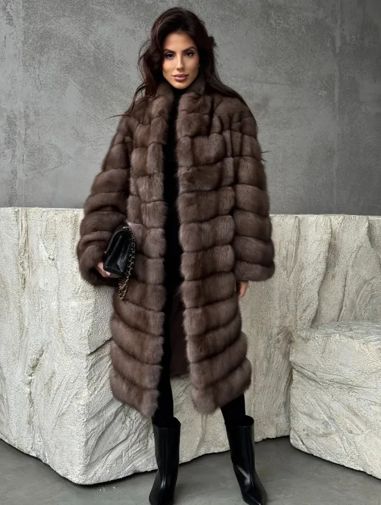 Шуба из куницы V-образный воротник - фото 5