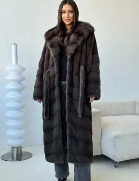 Длинная норковая шуба с капюшоном - графит - фото 5