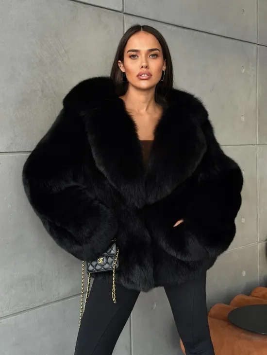 Черная шуба из лисы - фото 11
