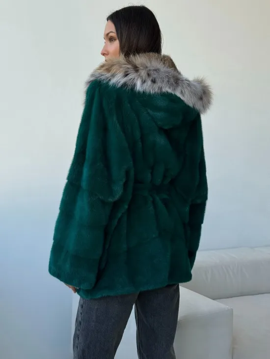 Норковая шуба с капюшоном из рыси - фото 5