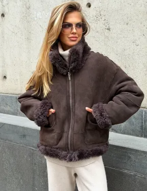 Натуральная двухсторонняя дубленка - бомбер - фото 5