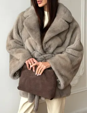 Норковый полушубок в натуральном цвете Silver - фото 5