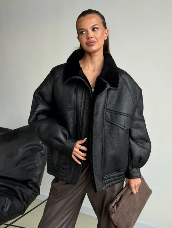 Черная натуральная дубленка из овчины - фото 3