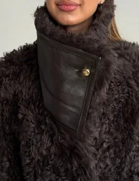 Дублёнка коричневая из овчины - тиградо - фото 1