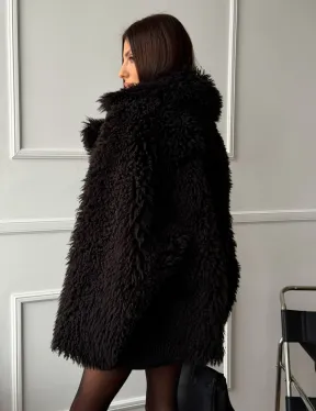Коричневая дубленка из меха Тиградо - фото 9