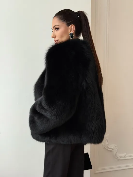 Черная короткая шуба из песца - фото 7