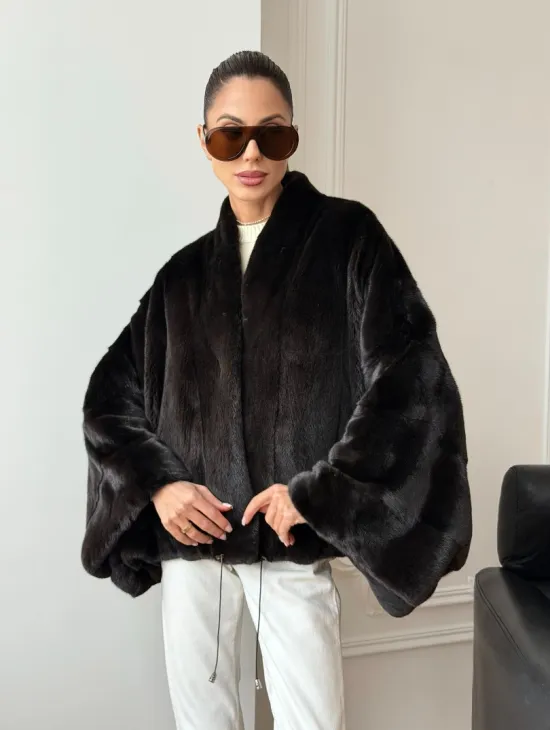 Короткая норковая шуба - пончо - фото 11