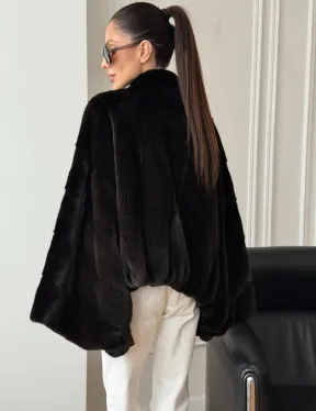 Короткая норковая шуба - пончо - фото 3