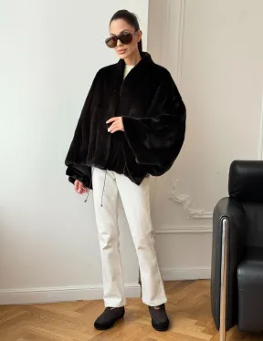 Короткая норковая шуба - пончо - фото 6