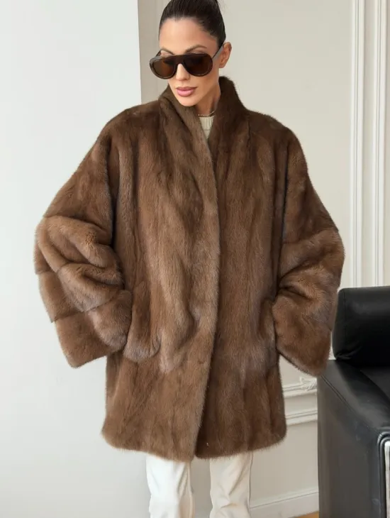 Полушубок из норки - цвет соболь - фото 5