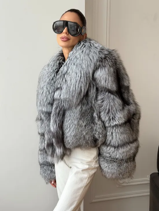 Кроп-полушубок с шалевым воротником из чернобурки - фото 10