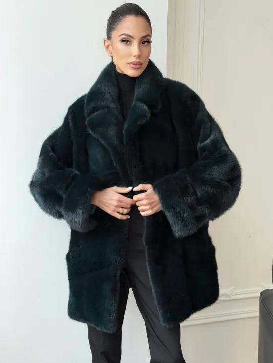 Зеленая норковая шуба - жакет - фото 4