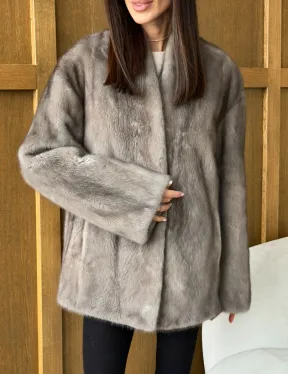 Норковый жакет в натуральном сером цвете - фото 1