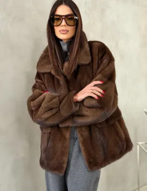 Короткая норковая шуба под соболь - фото 6