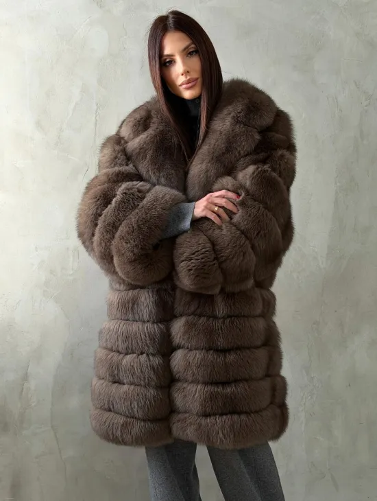 Шуба из песца под соболь - английский воротник - фото 9