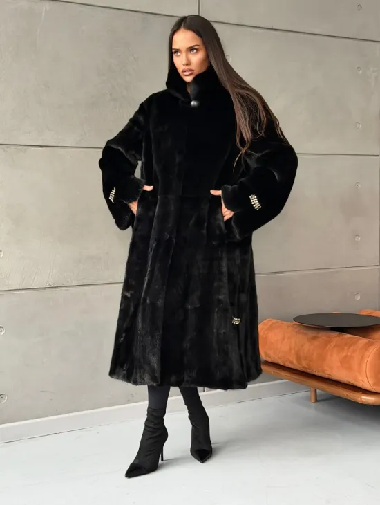 Черная норковая шуба Blackglama - стойка воротник - фото 9