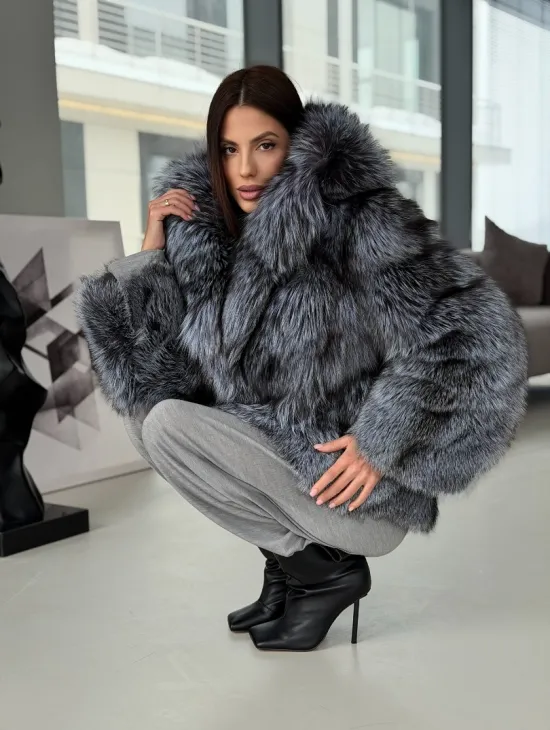 Полушубок из чернобурки с капюшоном - фото 15