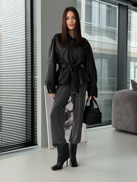 Куртка кожаная женская с поясом, винтажная - фото 8