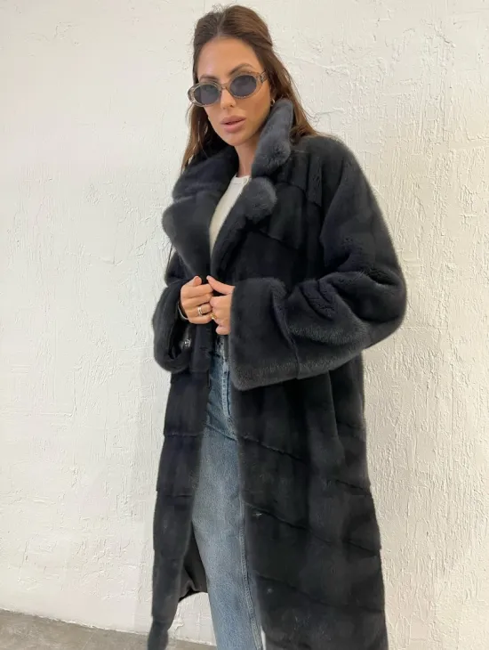 Шуба норковая с английским воротником - цвет графит - фото 5
