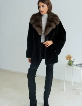 Норковая шуба Blackglama, английский воротник из меха куницы - фото 3