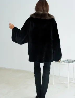 Норковая шуба Blackglama, английский воротник из меха куницы - фото 2