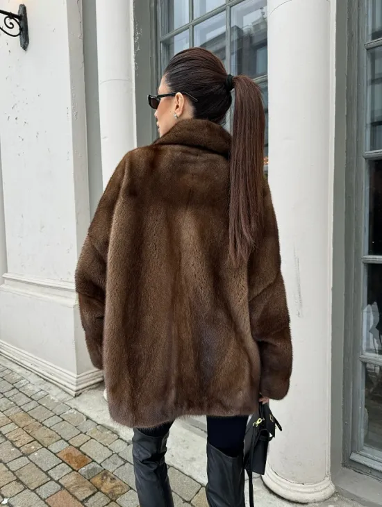 Кимоно полушубок английский воротник - цвет соболь - фото 12