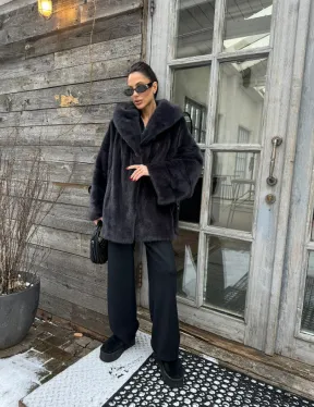 Шуба норковая с капюшоном - цвет графит - фото 10