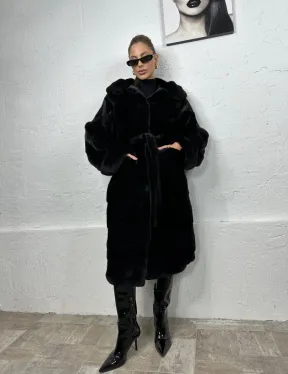 Черная шуба из импортной норки с капюшоном - фото 7