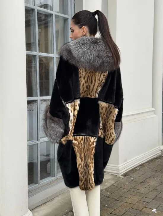 Комбинированная шуба из норки и чернобурой лисы - фото 5