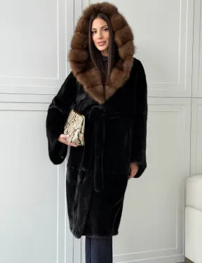 Норковая шуба фасон баллон с капюшоном куница - фото 12