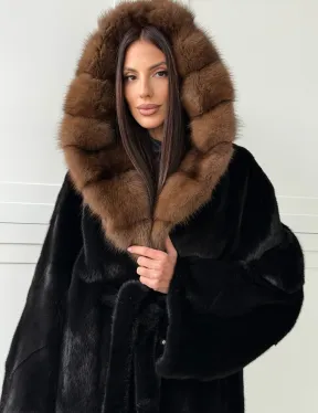 Норковая шуба фасон баллон с капюшоном куница - фото 7
