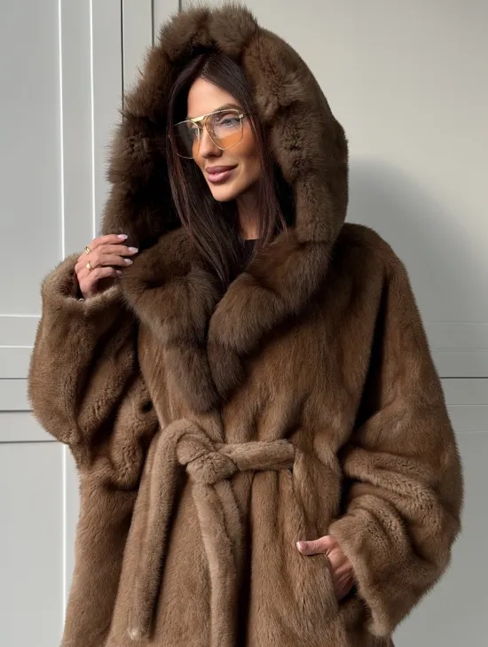 Норка NAFA пошив роспуск пастель с капюшоном куница -летучая мышь - фото 4