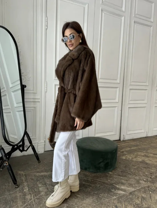 Норка роспуск, английский воротник летучка - цвет соболь - фото 7