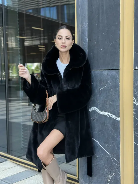 Шуба норковая с капюшоном, мех BLACKGLAMA - фото 10