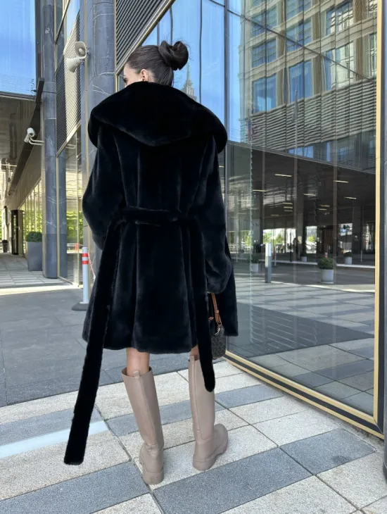 Шуба норковая с капюшоном, мех BLACKGLAMA - фото 7