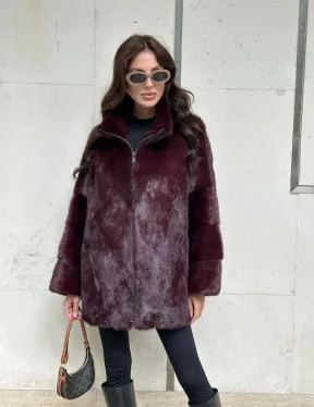 Женская норковая курточка - цвет бордо - фото 9