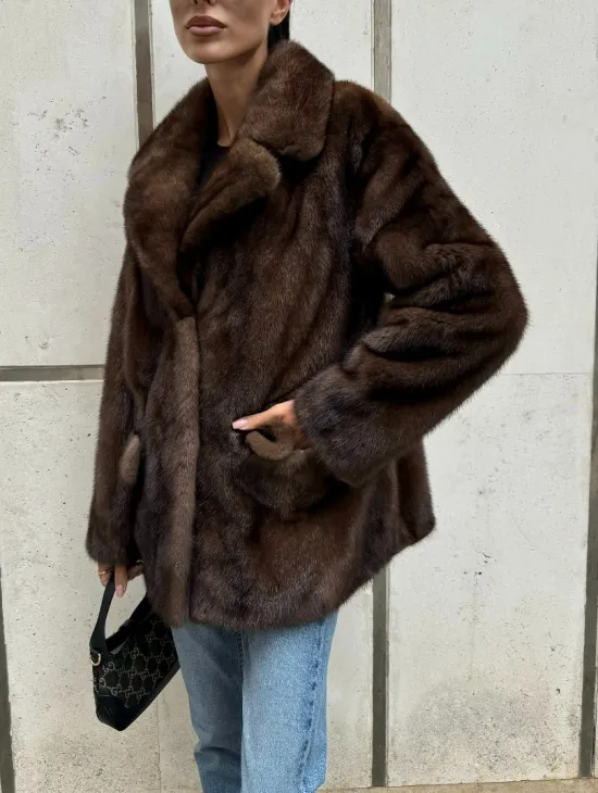 Шуба норковая - жакет с английским воротником цвет соболь - фото 6